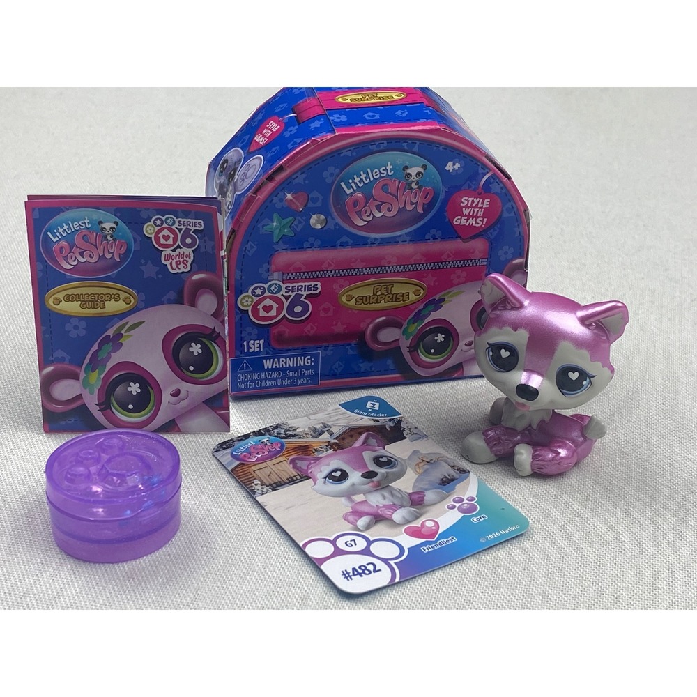 Littlest Pet Shop LPS G7 Series 6 Pet Surprise Metallic Pink Husky 482 NIB